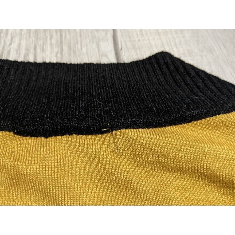 Ilanco Knit Tricot Women's Sz L Yellow Black White Stripe Top Viscose Sweater - Picture 6 of 8